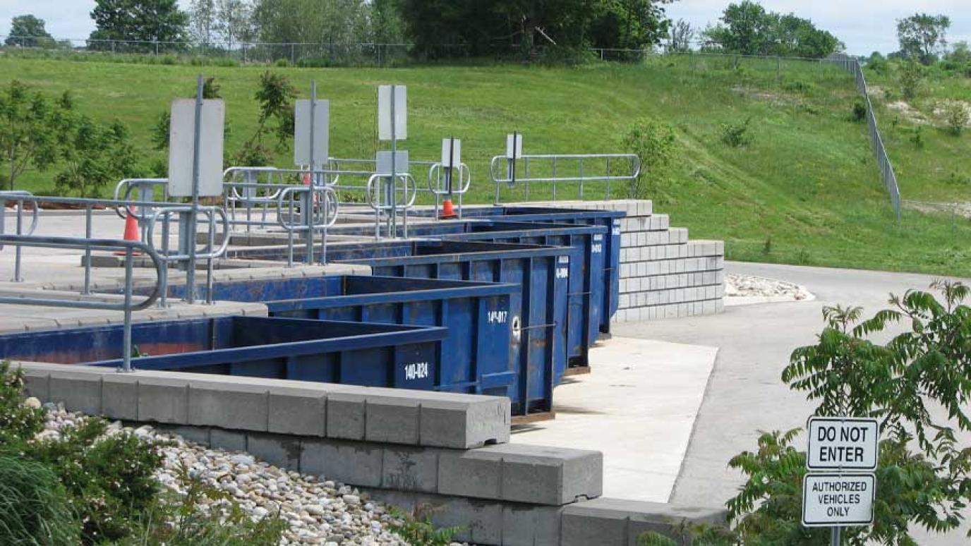 Large blue bins for drop off at Riverstown Waste Facility
