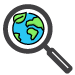 Illustrated magnifying glass with the earth in the lens