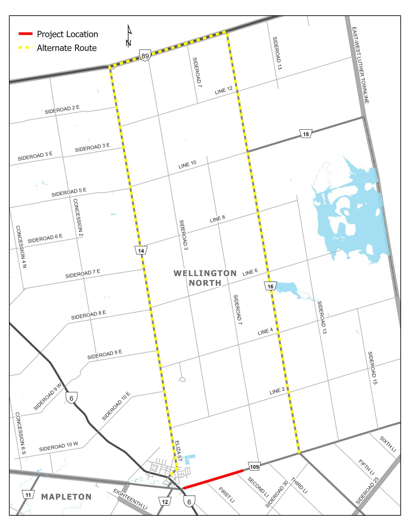 WR 109 Bridges Project Map and Alternate Route